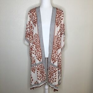 Boho Poncho Style Lightweight Cardigan With Tassels on Hem OS
